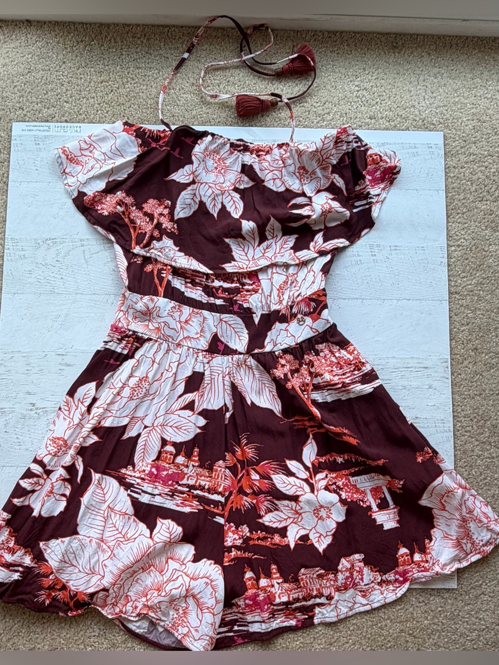 Maaji Burgundy and White Floral Off-Shoulder Romper